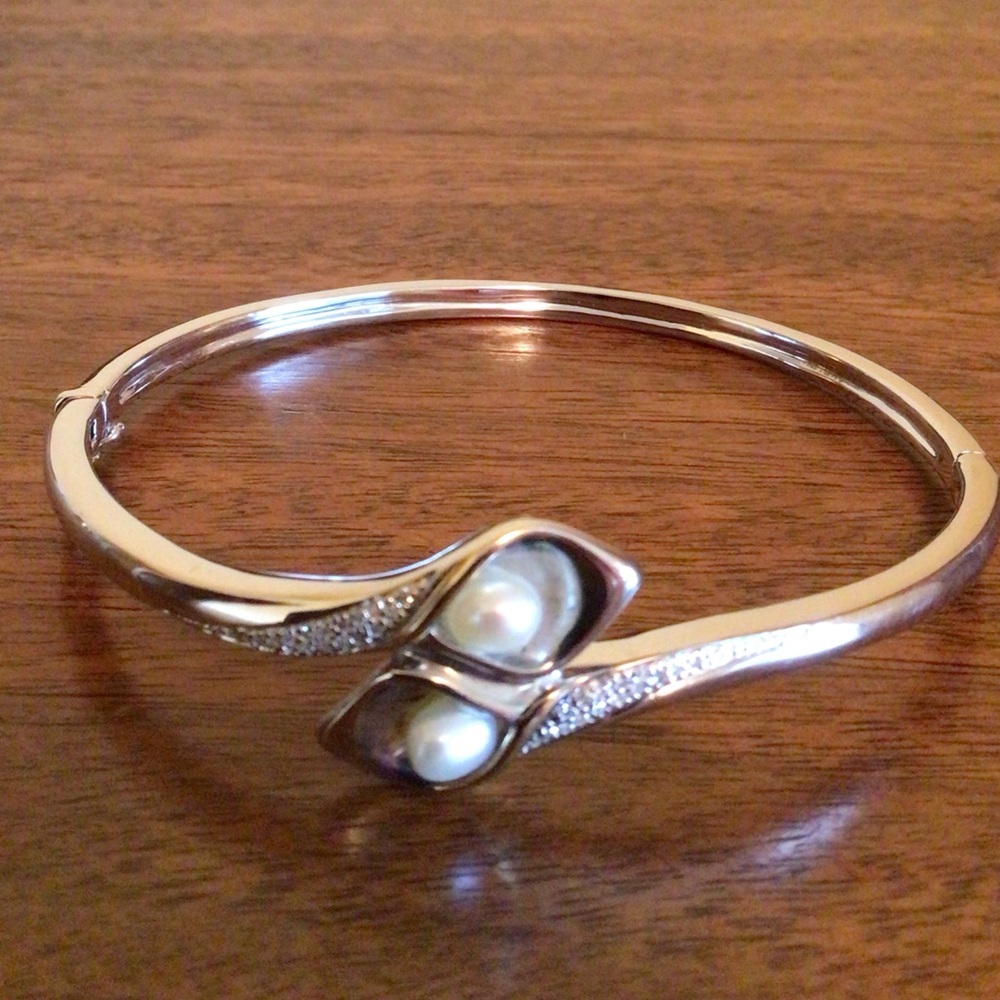 Sterling Silver & 14K Gold Pearl with Diamond Accent Bracelet